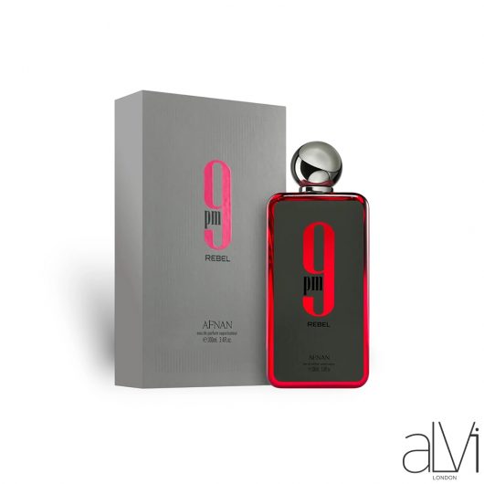 Afnan 9PM Rebel Eau De Parfum 100ML unisex fruity woody amber perfume bottle and box