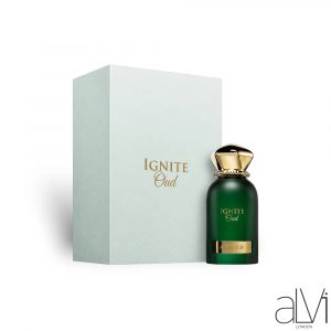 Ignite Oud Eau De Parfum 60ML by Ahmed Al Maghribi unisex woody leather Arabian perfume bottle and box