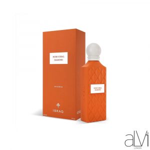 IBRAQ Nude Coral Diamond Eau De Parfum 150ML unisex vanilla amber perfume by Ibrahim Al Qurashi bottle and box